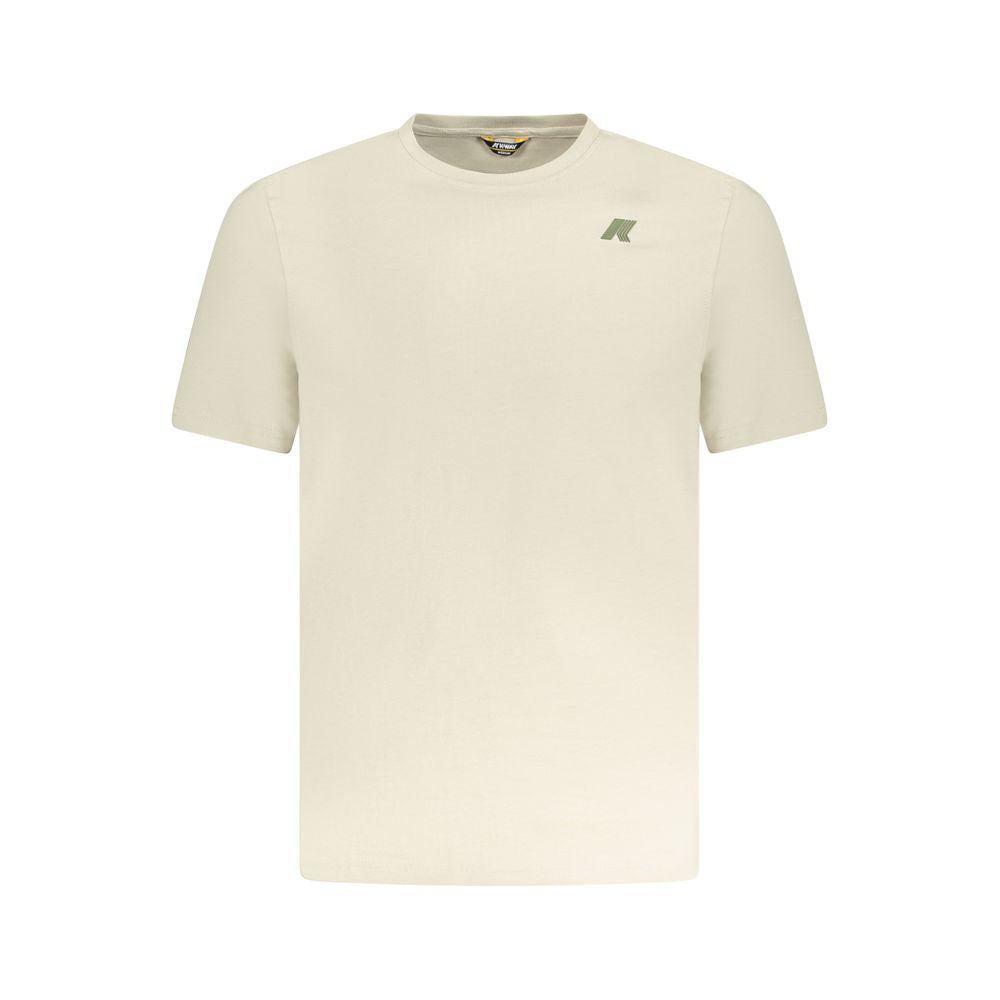 K-WAY Beige Cotton T-Shirt with short sleeves, crew neck, embossed print, and logo