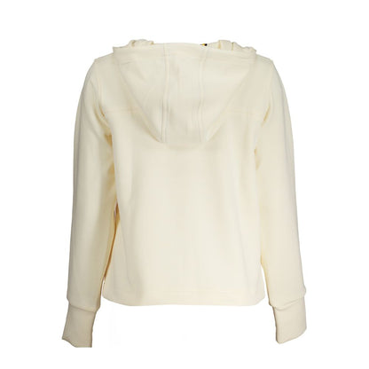 Back view of K-WAY Beige Polyester Women Sweater showcasing hood and long sleeves