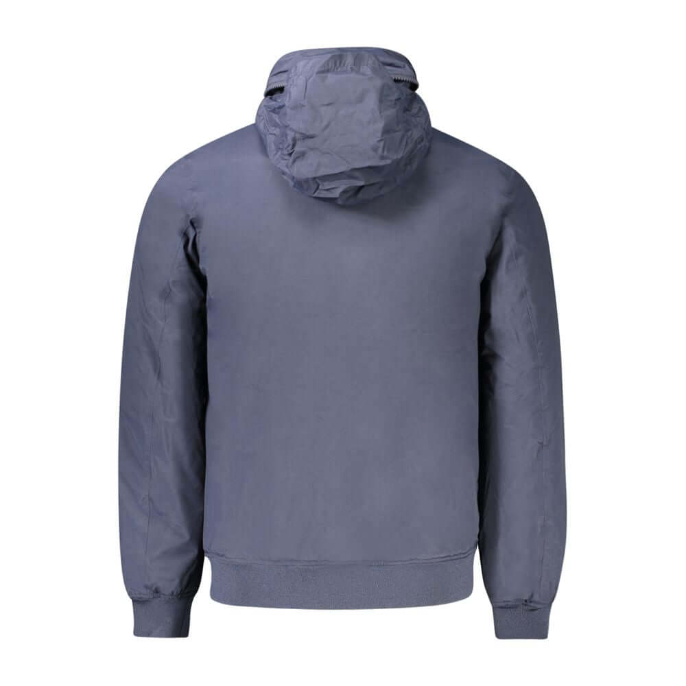 K-WAY Blue Polyamide Men Jacket with removable hood and padded design, showcasing the back view.