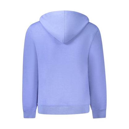 Back view of K-WAY Blue Polyester Men Sweater with hood, featuring long sleeves and stylish design.