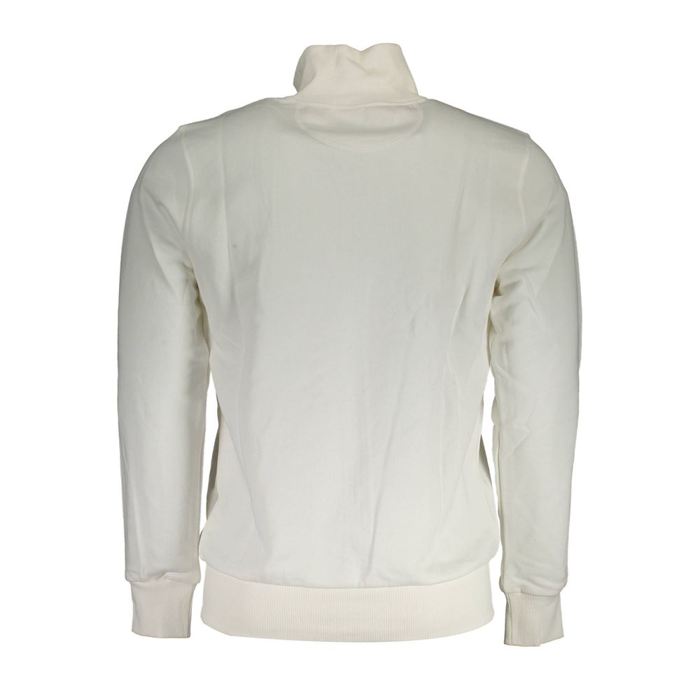 La Martina White Cotton Men Sweater With Zip and Pockets - back view showing long sleeves and stylish design.