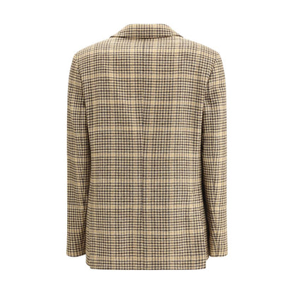 Back view of Lardini Beige Wool Blazer with houndstooth pattern and elegant design, featuring a classic lapel and patch pockets.