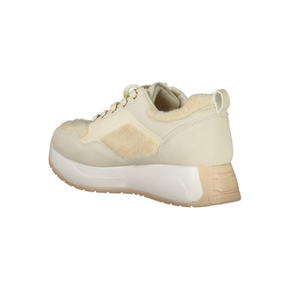 Laura Biagiotti Beige Polyethylene Sneaker with suede, removable footbed, contrasting details, and embroidery logo.