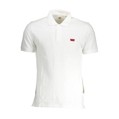 Levi's White Cotton Men Polo with slim fit design, short sleeves, 2-button placket, and iconic logo.