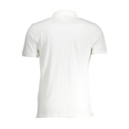 Back view of Levi's White Cotton Men Polo with short sleeves and sleek fit.