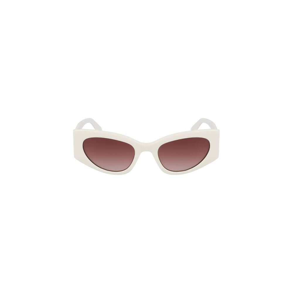 Liu Jo White Acetate Women Sunglasses with brown teardrop lenses and elegant logo detailing.