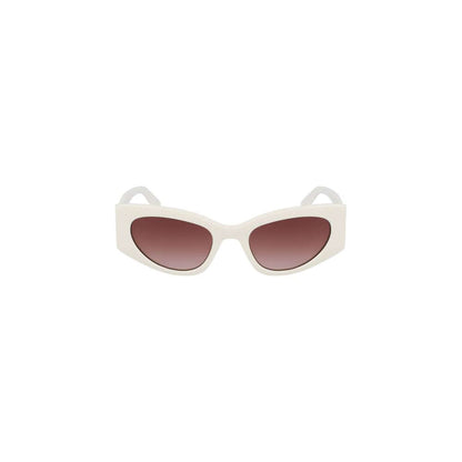 Liu Jo White Acetate Women Sunglasses with brown teardrop lenses and elegant logo detailing.