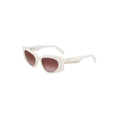Liu Jo White Acetate Women Sunglasses with brown teardrop lenses, featuring UV protection and a stylish design with Liu Jo logo.