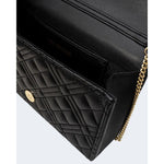 Love Moschino Black Polyethylene Handbag with quilted design and golden chain, showcasing elegant craftsmanship and versatility.