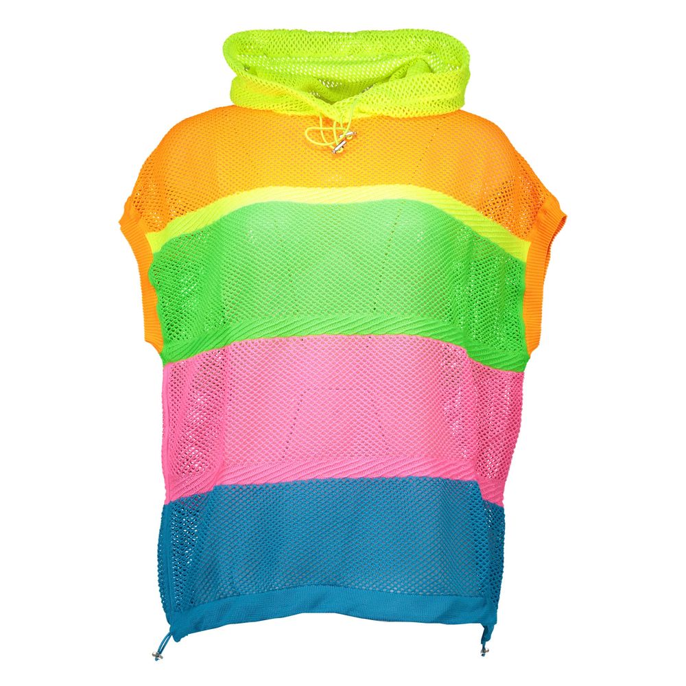 Colorful Love Moschino Multicolor Polyester Sweater with hood and logo, short sleeve design.