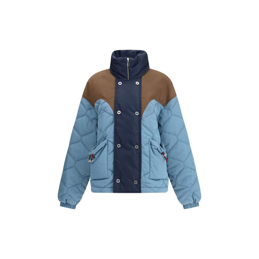 MARBELL Light Blue Polyamide Coat, double-breasted closure, zipper, snap buttons, contrasting shoulders, quilted design, elasticated cuffs.