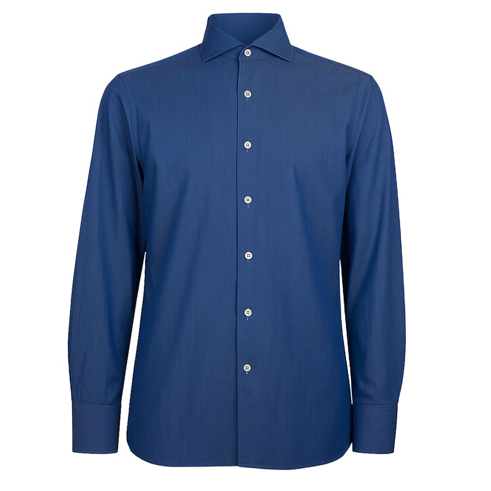 Made in Italy Blue Cotton Men's Shirt with button closure, crafted for discerning gentlemen who value Italian craftsmanship and style.