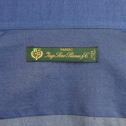 Made in Italy Blue Cotton Men's Shirt with Loro Piana fabric label, showcasing Italian craftsmanship and luxe quality.