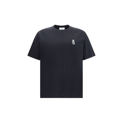 Maison Kitsuné Black Cotton T-Shirt with embroidered Dressed Fox patch on chest