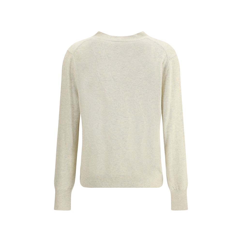 Back view of Marant Etoile White Cotton Cardigan with long sleeves and a wool blend for casual, refined style.