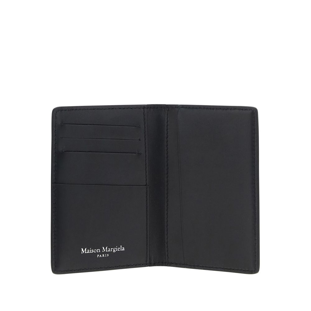 Margiela Black Calf Leather Bos Taurus Wallet with internal card slots and embossed branding, grained design, Maison Margiela AW25.
