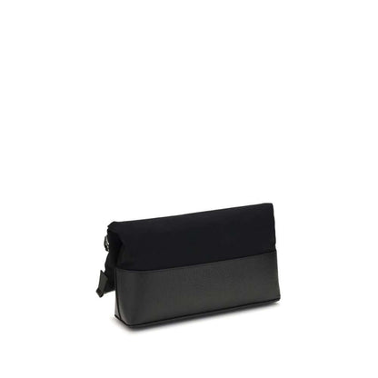 Margiela Black Cotton Shoulder Bag with adjustable leather strap and zipper closure, featuring Numeric Signature label and iconic Four Stitches.