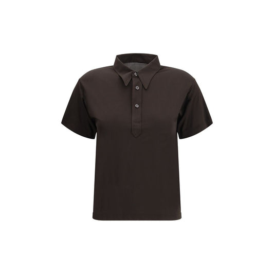 Margiela Brown Viscose Polo Shirt with classic collar and four-button closure, AW25 collection, short sleeves, semi-sheer design.