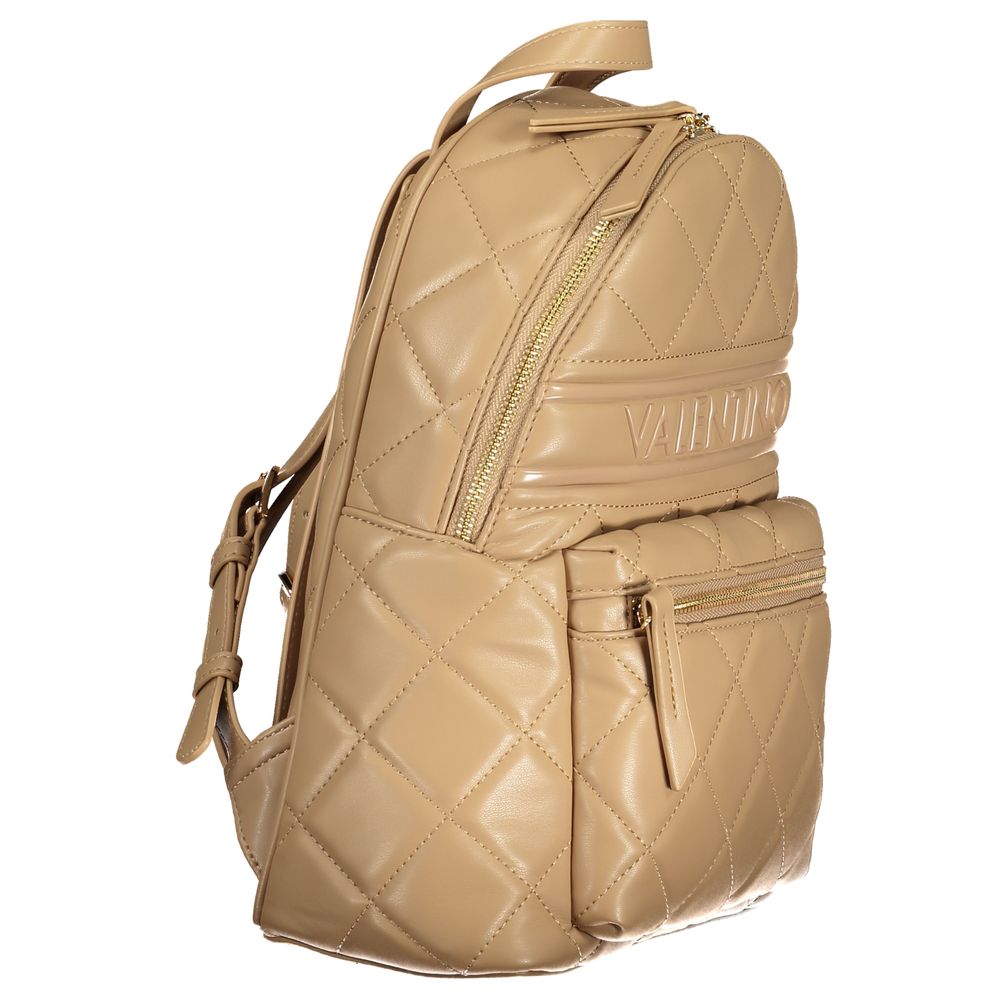 Mario Valentino Beige Polyethylene Women Backpack with quilted design and external pocket for versatile style and function.