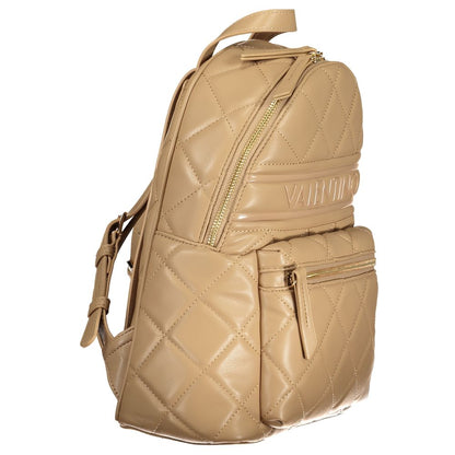 Mario Valentino Beige Polyethylene Women Backpack with quilted design and external pocket for versatile style and function.