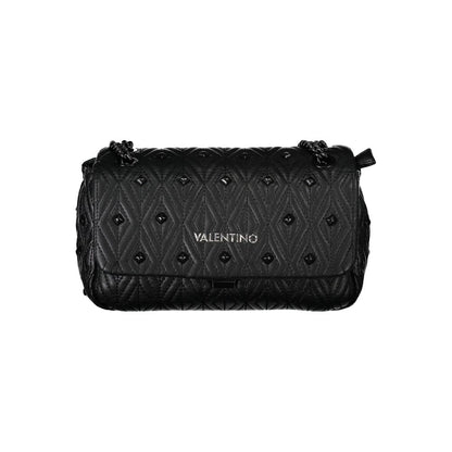 Mario Valentino Black Polyester Handbag with chain shoulder strap, internal pockets, contrasting details, zip and clip closure