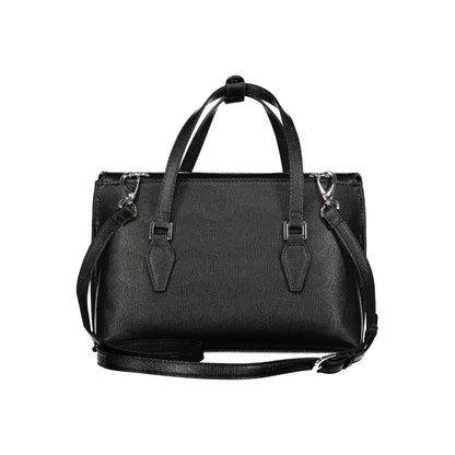 Mario Valentino Black Polyethylene Handbag with handles and adjustable strap, featuring logo, iPad compartment, and phone holder.
