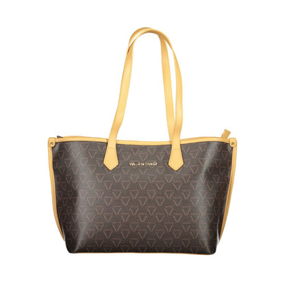 Mario Valentino Brown Polyethylene Handbag with two handles, contrasting details, multiple compartments, and zip closure.