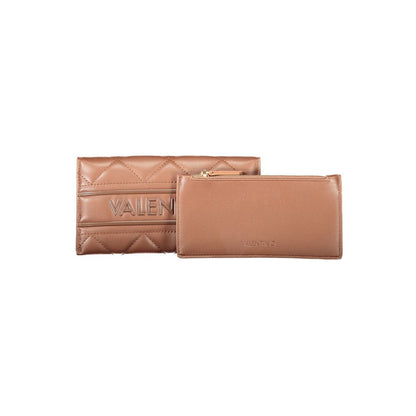 Mario Valentino Brown Polyethylene Women Wallet with dual-compartment design, ample card space, and secure coin purse, chic zip, and closure.