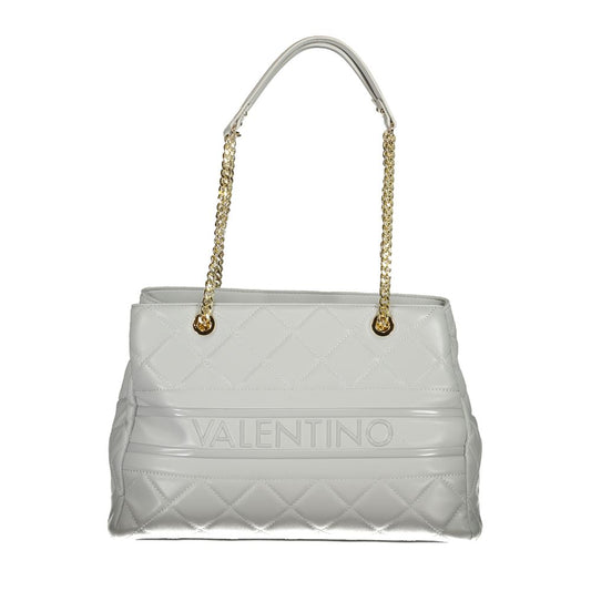 Mario Valentino Gray Polyethylene Handbag with chain handle, two compartments, and logo detailing.