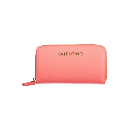 Mario Valentino Pink Polyethylene Wallet with zip closure and logo, featuring double wallet compartments and coin purse.