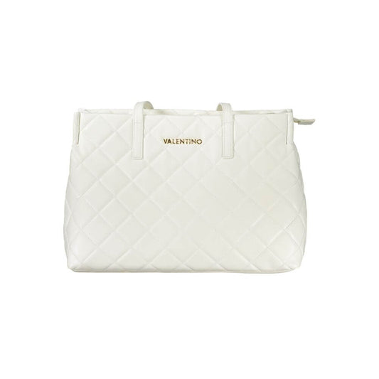 Mario Valentino White Polyethylene Handbag, 2-handle shoulder bag with laptop compartment, central pocket, and zip closure.