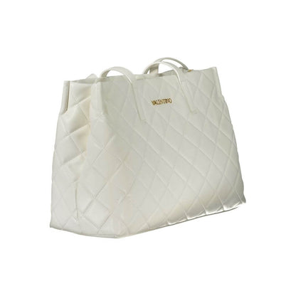 Mario Valentino White Polyethylene Handbag with quilted design, 2 handles, laptop compartment, and contrasting details.