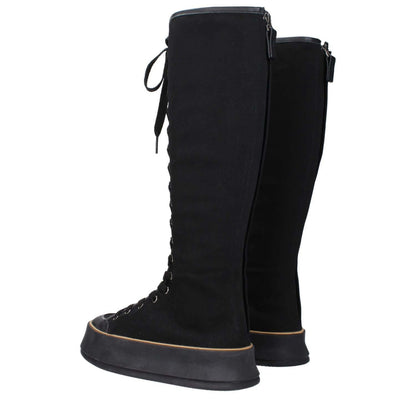 Max Mara Black Fabric Lace-Up Boots with rubber sole, casual style and vintage effect, round toe, wedge heel.