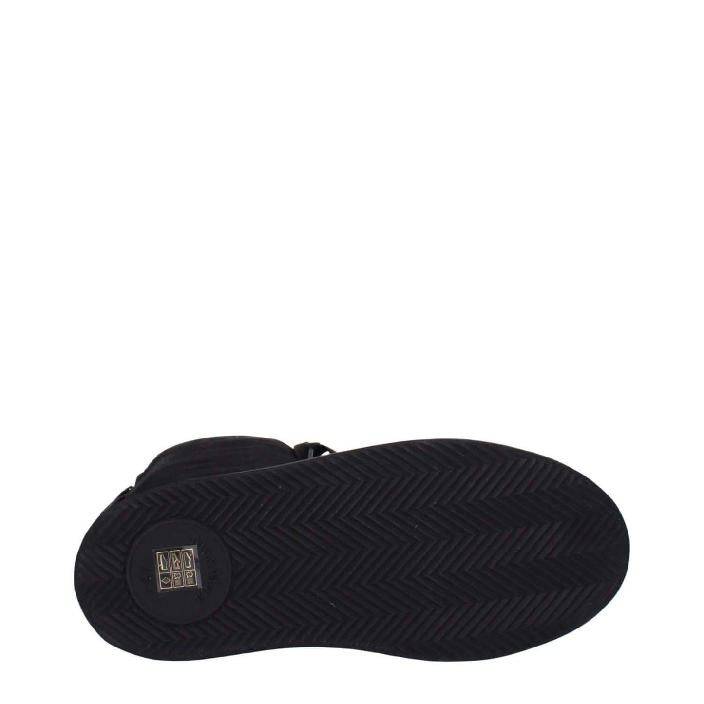 Sole view of Max Mara Black Fabric Lace-Up Boots with rubber sole and round toe, featuring a vintage effect and wedge heel.