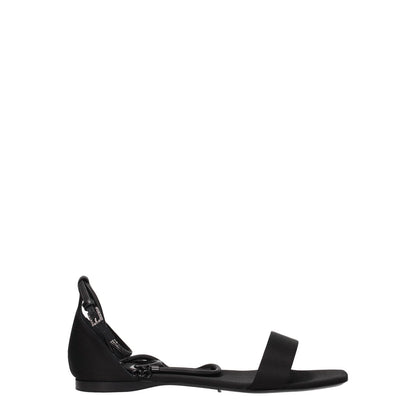 Max Mara Black Satin Flat Sandals with open toe and buckle closure, low heel. Product code F76759, perfect for casual style.