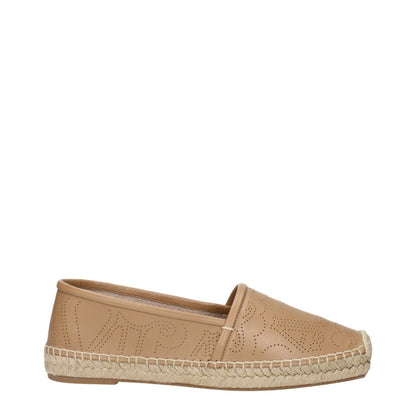 Max Mara Brown Leather Espadrilles with logo on side view.