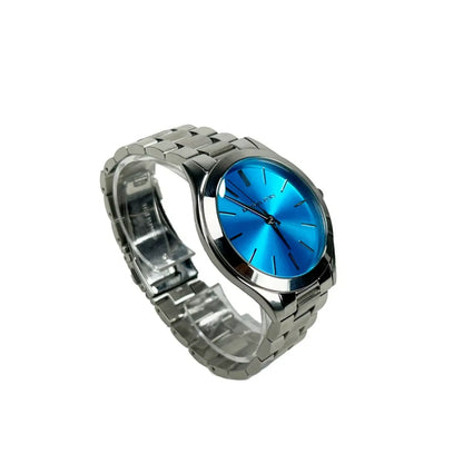 Michael Kors Slim Runway Stainless Steel Watch Blue Silver MK3292 NO BOX, featuring a blue dial and silver casing, 42mm case size.