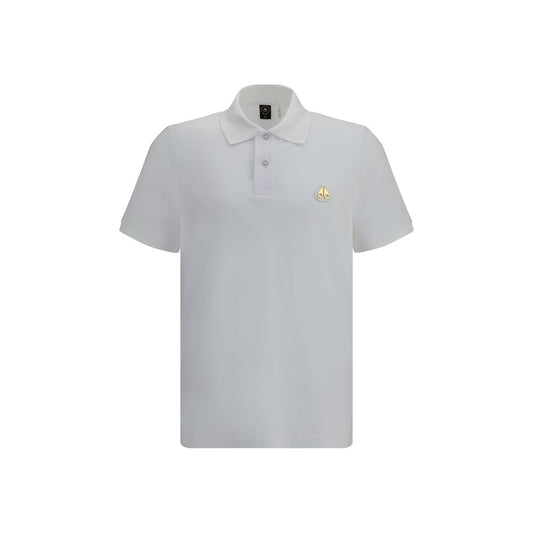 Moose Knuckles White Cotton Polo Shirt with logo patch, classic collar, and side slits for AW25 season.