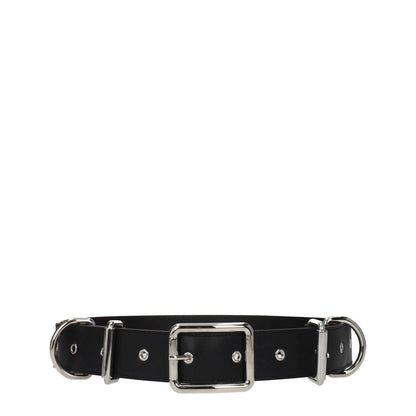 Moschino Black Leather Belt with silver buckle, punk rock style, adjustable size, MPN A803780020555.
