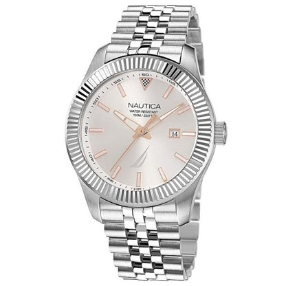 NAUTICA Mod. NAPPBS250 quartz analog gent watch, 10 ATM water resistant, 43mm case, mineral dial, official box, bracelet style