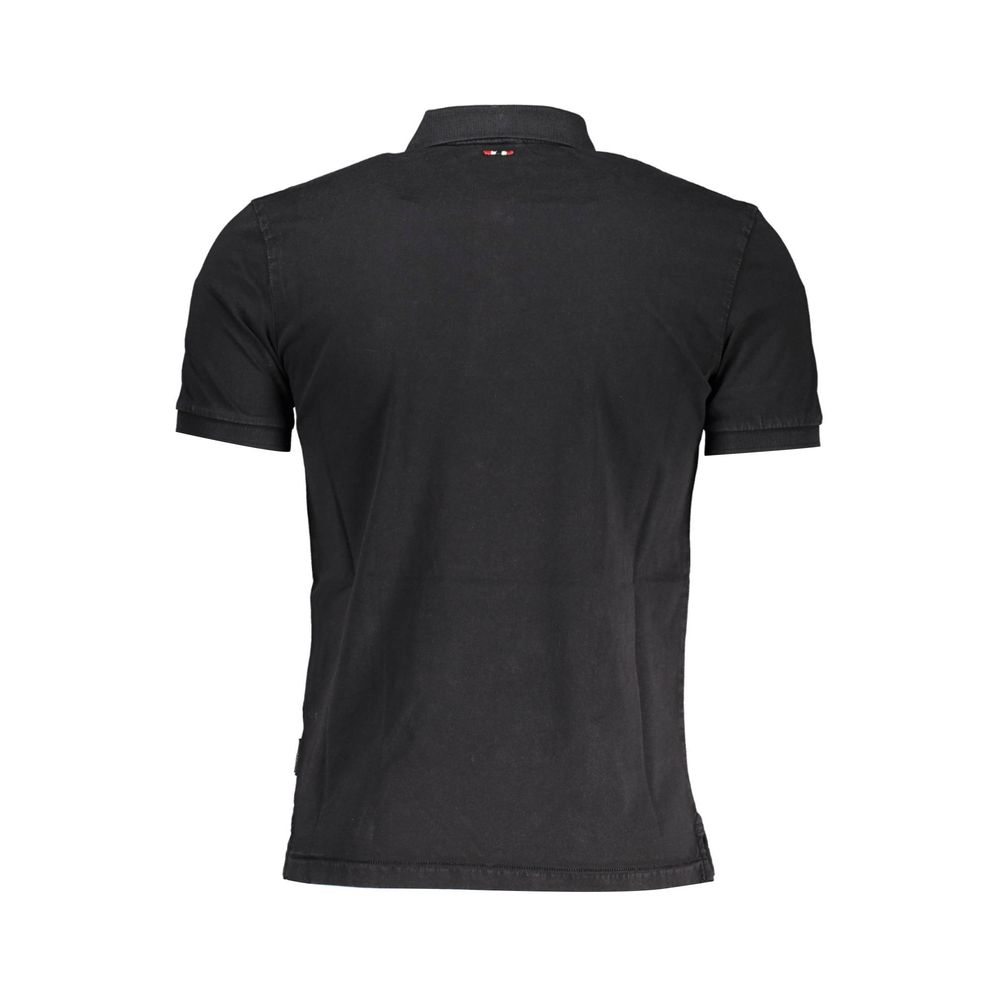 Napapijri Black Cotton Men Polo Shirt back view showcasing classic design and high-quality fabric.