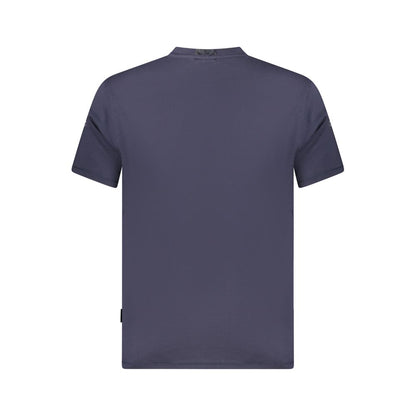 Rear view of Napapijri Blue Organic Cotton Men T-Shirt with crew neck, made from sustainable 100% organic cotton.