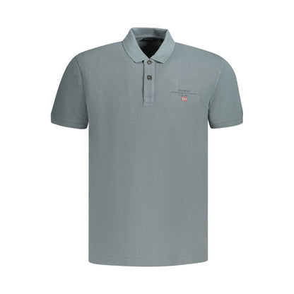 Napapijri Gray Cotton Mens Polo Shirt with embroidery and logo, short sleeves, regular fit, in a stylish gray color.