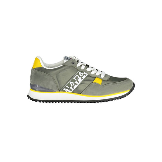 Napapijri Green Polyester Men Sneaker with bold contrasting details and logo, side view showcasing the stylish and functional design.
