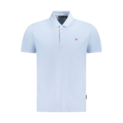 Napapijri Light Blue Cotton Men Polo Shirt with 3-button placket and embroidery logo