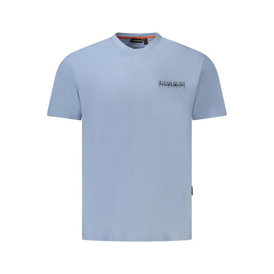Napapijri Light Blue Cotton Men T-Shirt showcasing elegant design and bold logo, made from premium organic cotton with a relaxed fit.