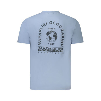 Napapijri Light Blue Cotton Men T-Shirt with logo and print on back