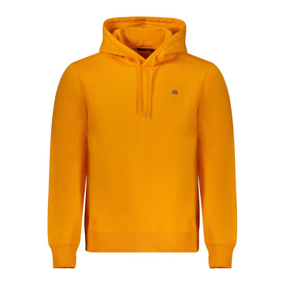 Napapijri Orange Cotton Men Sweater with hood and long sleeves, featuring bold embroidery logo for stylish comfort.