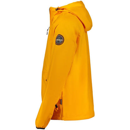 Napapijri Orange Recycled Polyester Men Jacket with hood and logo