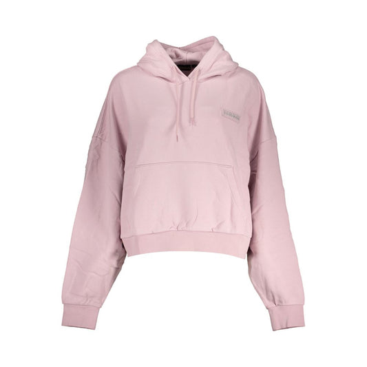 Napapijri Pink Cotton Women Sweater with hood and central pocket, showcasing brand emblem on soft pink fabric, perfect blend of luxury and casual.